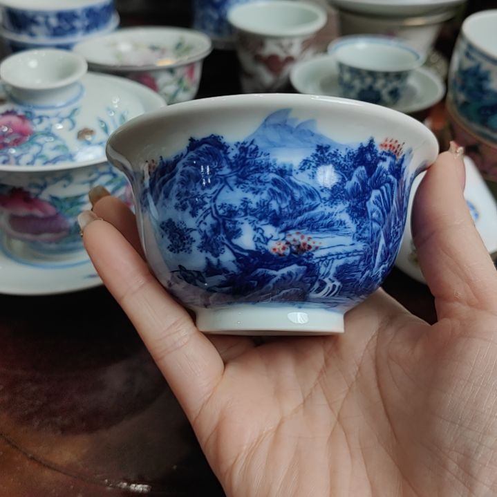 瓷片手绘釉里红手工柴窑