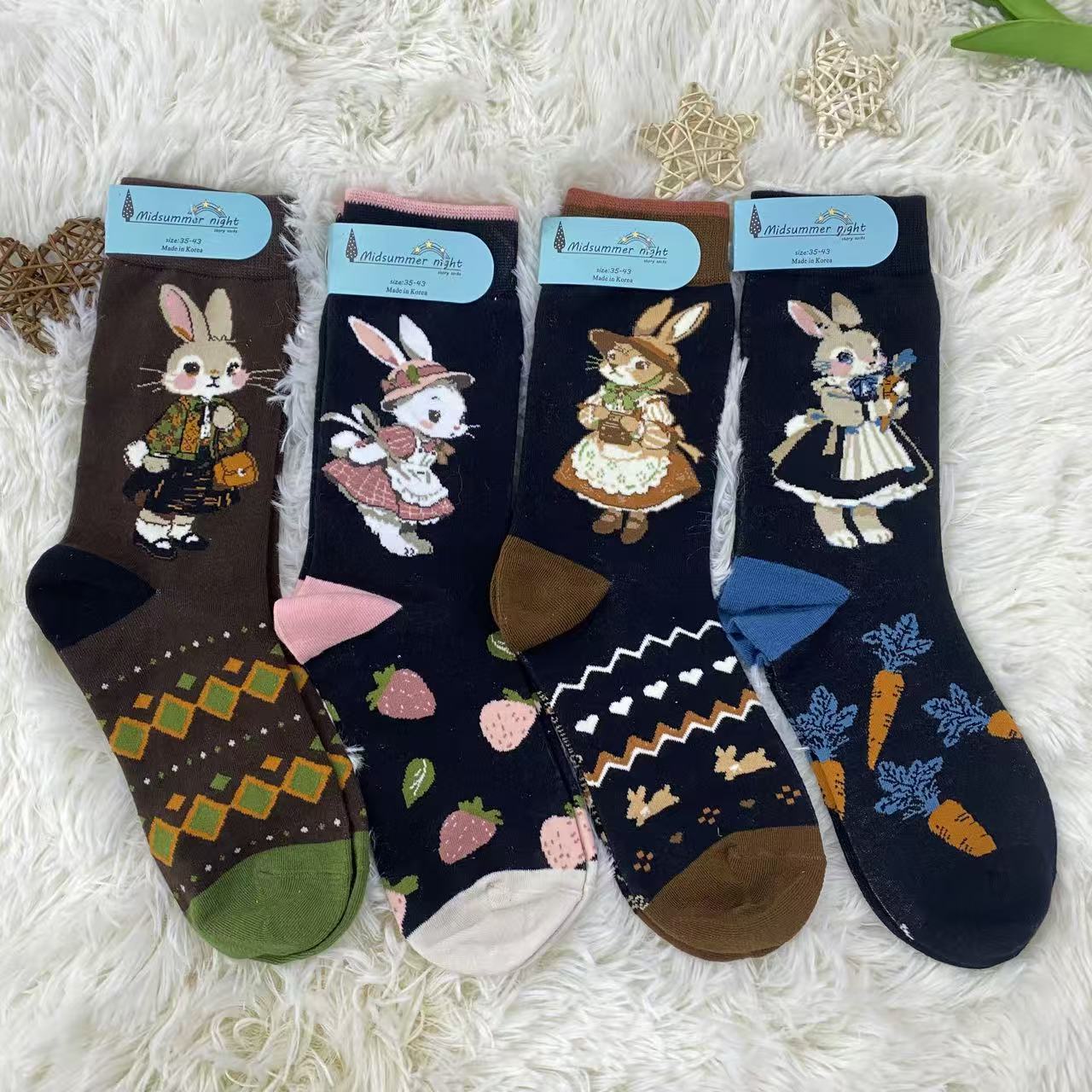 （厚款）Midsummernight秋冬棉透气袜子柔软中腰可爱小动物袜子312