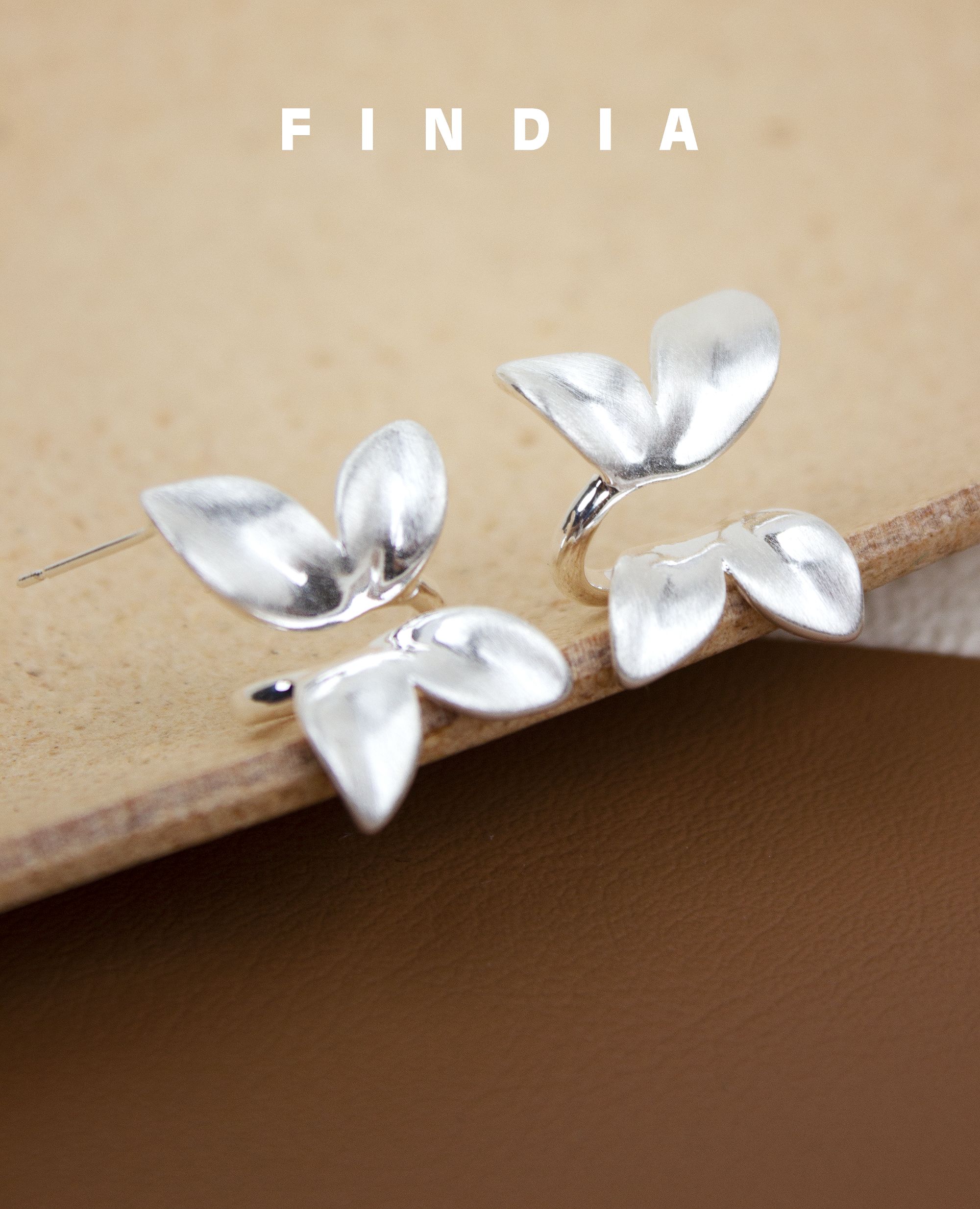 黄铜耳饰 FINDIA翩翩简约金属感气质小众通勤高级感蝴蝶耳钉