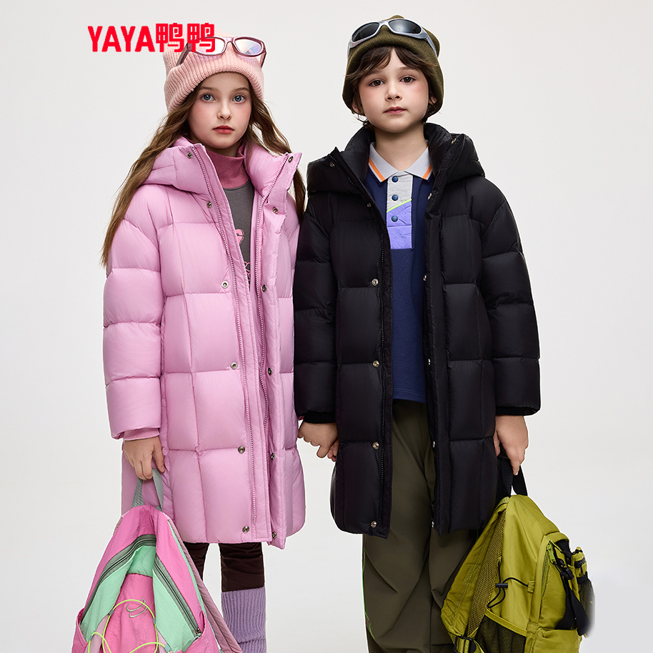 YAYA/鸭鸭儿童三防羽绒服男女童冬季新过膝加厚长款连帽童装外套