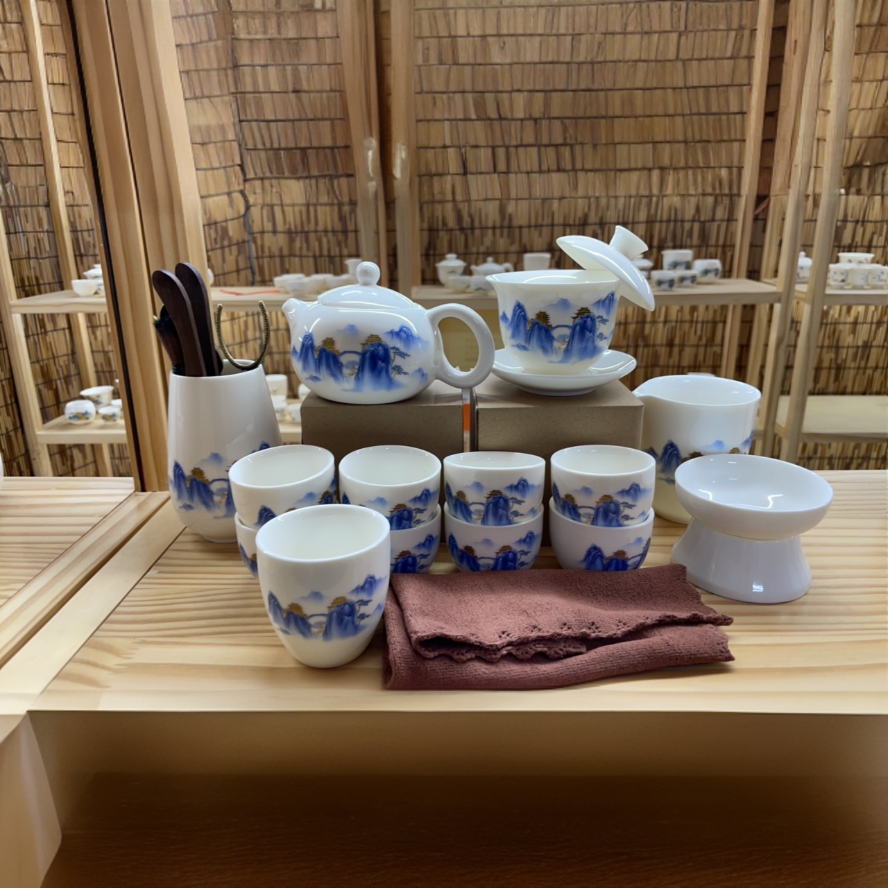 清峰羊脂玉瓷21件套茶具套组茶壶盖碗悬停8客杯主人杯六君子