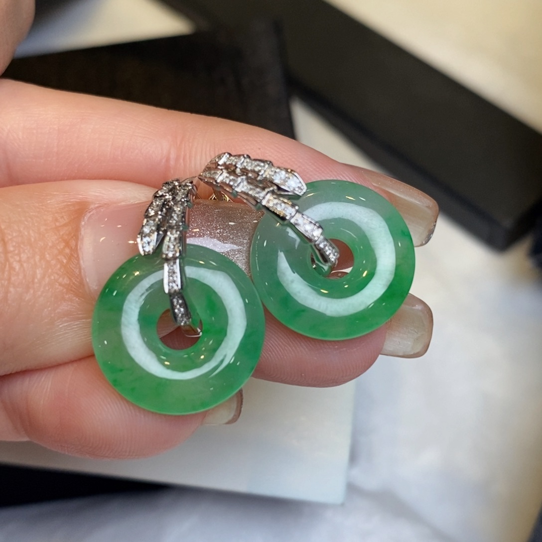 翡翠耳饰18K金镶嵌甜甜圈