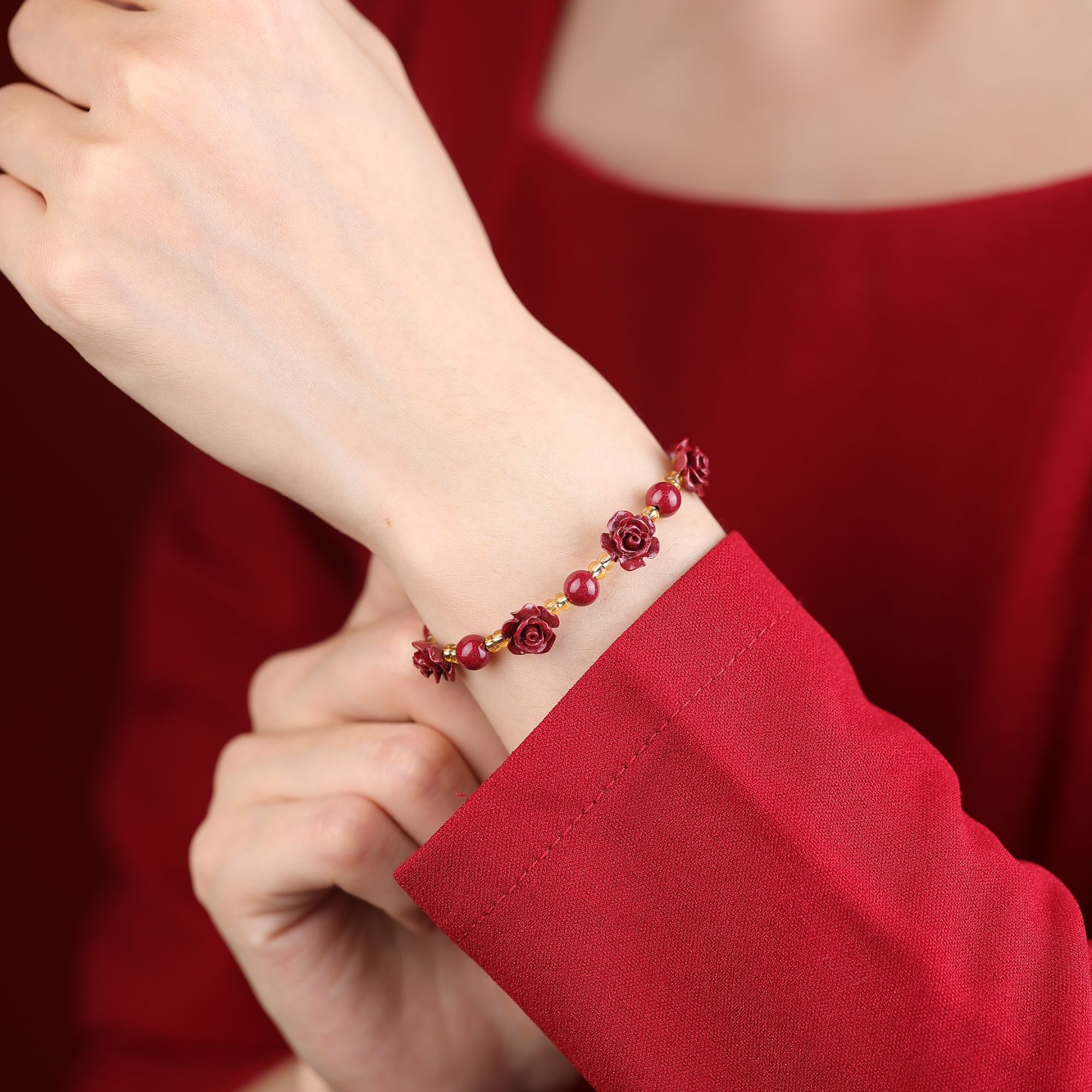 含辰砂工艺品2026马年一路生花玫瑰花手链女士时尚手串工艺品