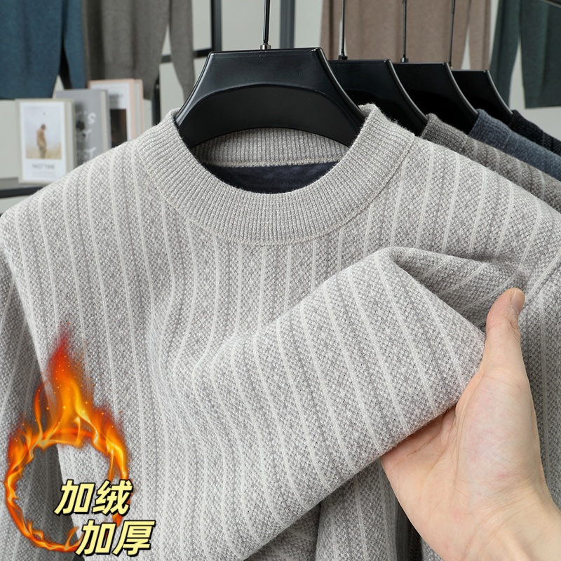 男士冬季半高领毛衣打底衫加绒加厚加绒修身针织衫保暖一体绒毛衫