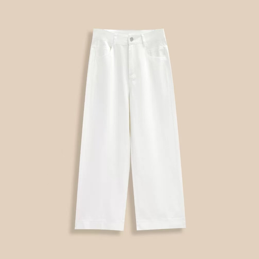 秋季新款白色弹力高腰显瘦阔腿裤直筒裤九分裤K909