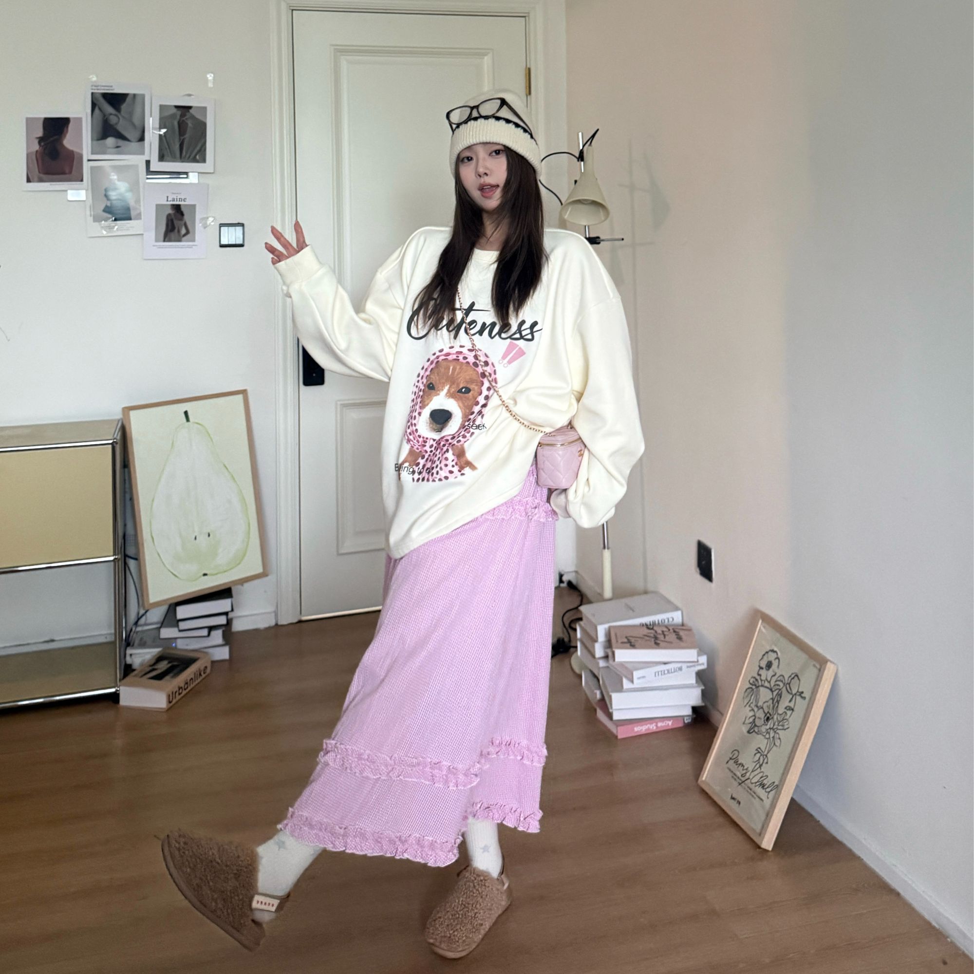 晶咕软软【柴外婆】韩系松弛感可爱小狗印花宽松大版卫衣