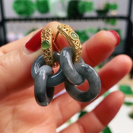 翡翠耳饰银S925镶嵌挂件