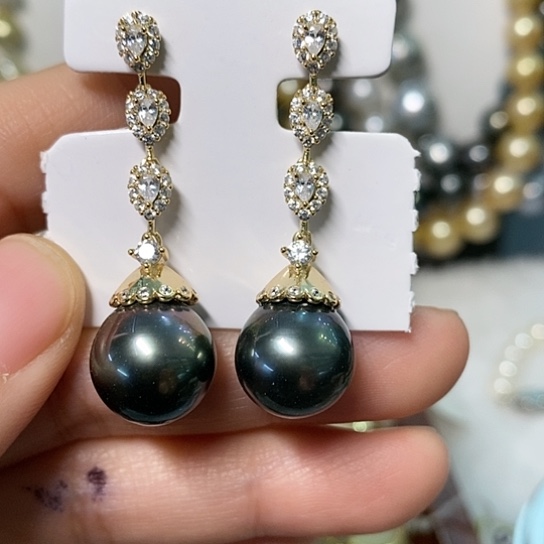 海水珍珠耳饰银S925镶嵌12-13