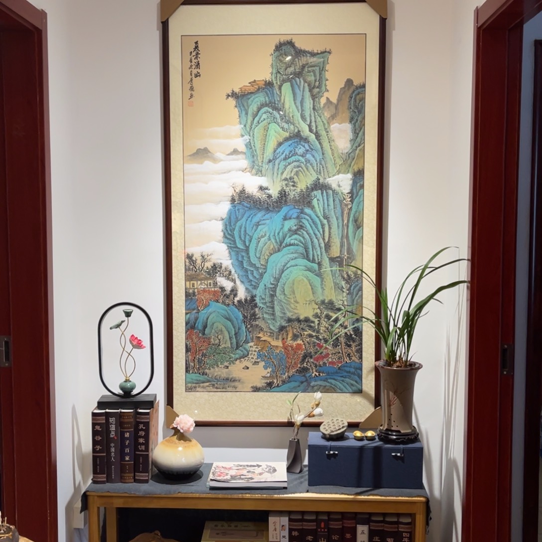 国画夏景清幽四尺成品画框