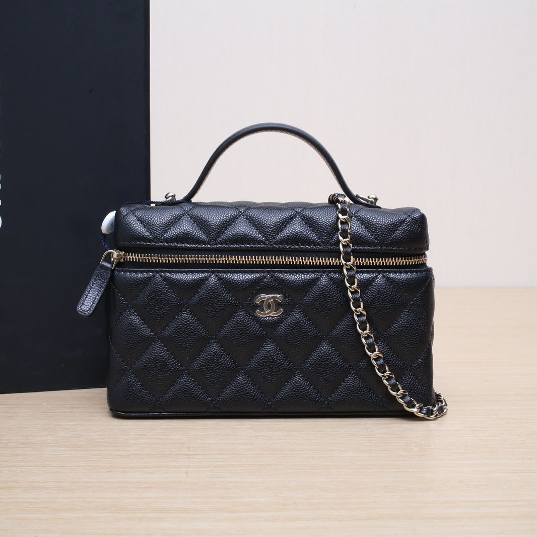 99新 Chanel/香奈儿 小花6欢 25C 饭盒包 黑色 镭射标 浅金扣