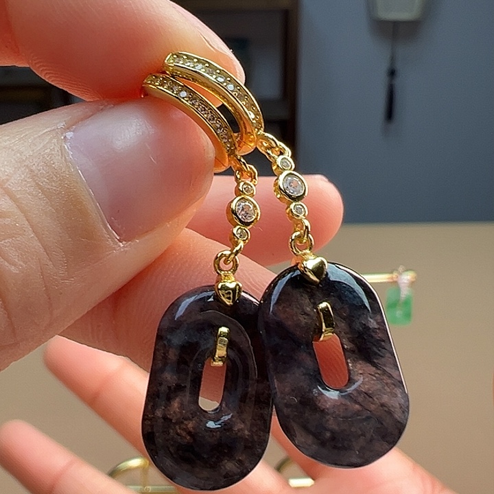 翡翠耳饰银S925镶嵌耳饰