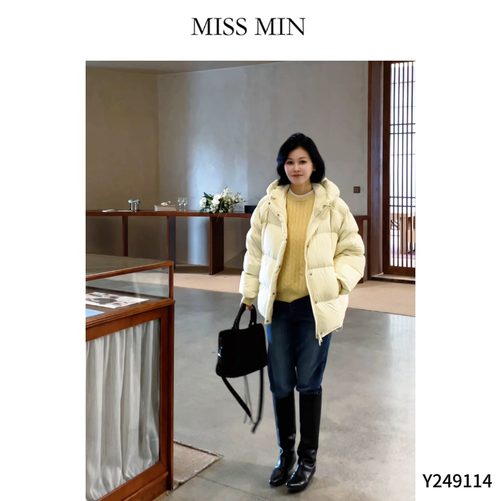MISS MIN 【云绒】 匈牙利90白鸭绒黄色小个子短款羽绒服Y249114
