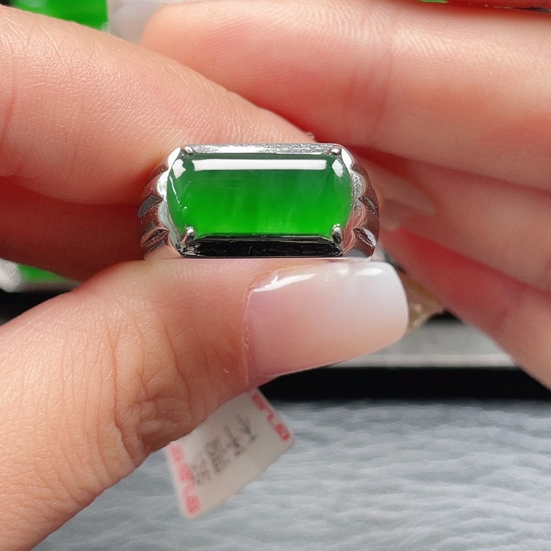 翡翠银S925镶嵌戒指3174