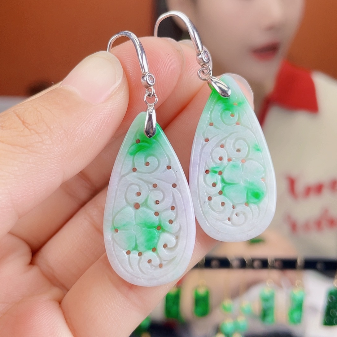 翡翠银S925镶嵌耳饰
