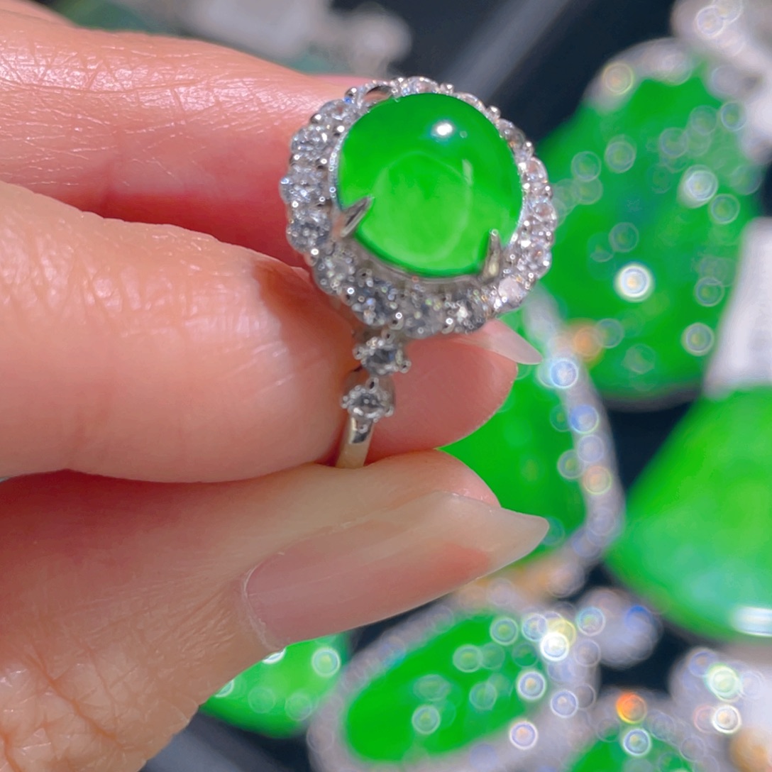 翡翠戒指银S925镶嵌11121222221