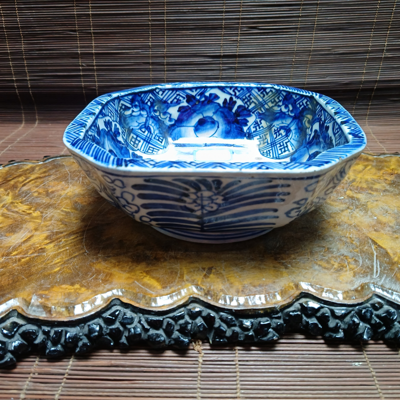 16号青花多边形钵有底款茶具