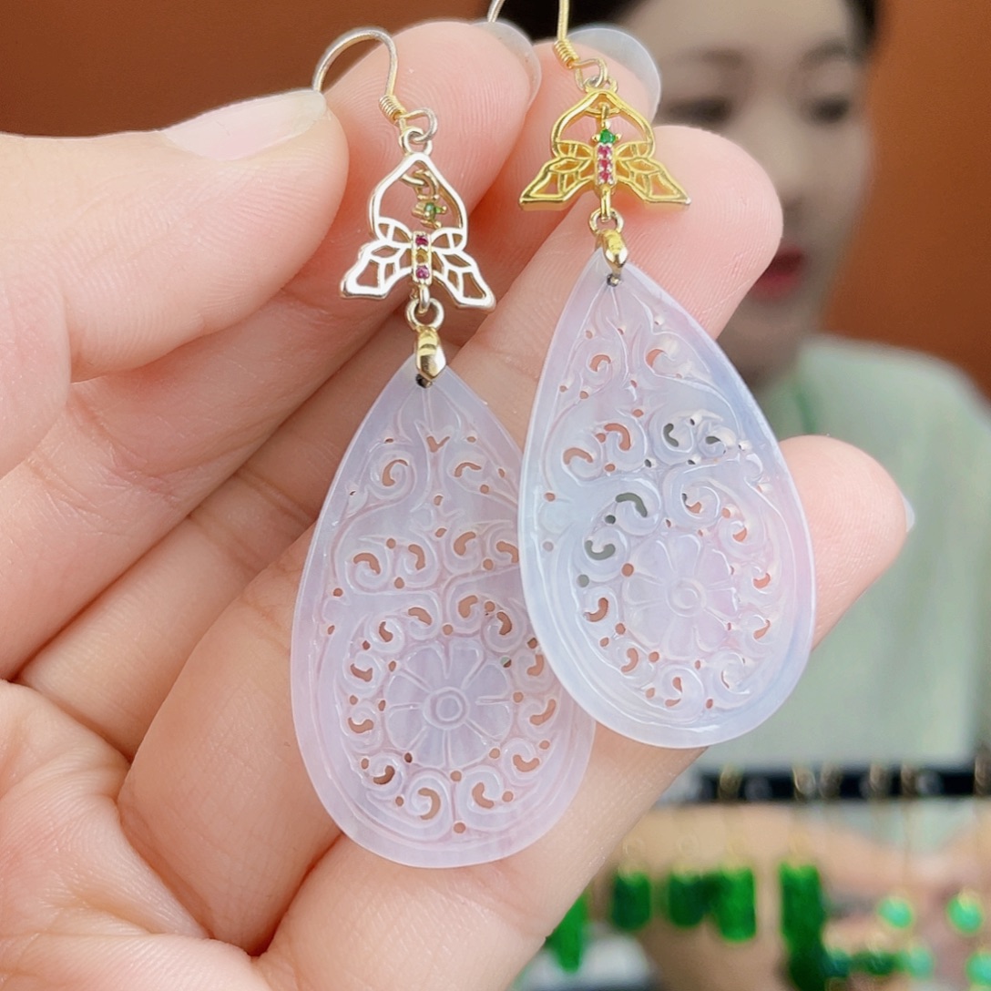 翡翠银S925镶嵌耳饰