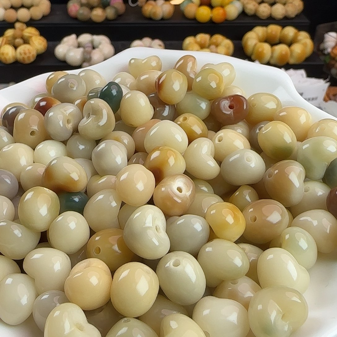 菩提根/象牙果手串卡14玻璃底瓷玉料爱心100颗批发
