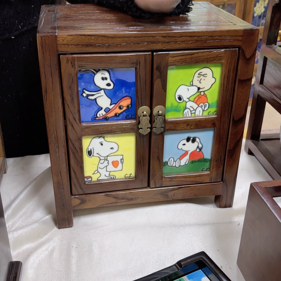 瓷片36.34.25老榆木实木收纳柜