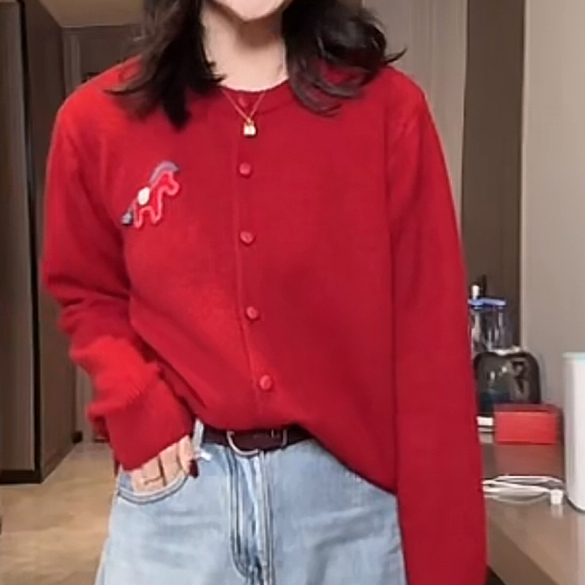 焕焕家 小马标针织开衫
