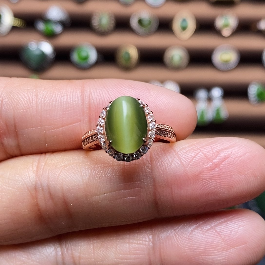 吊坠(不含链)银S925镶嵌和田玉（碧玉）戒指