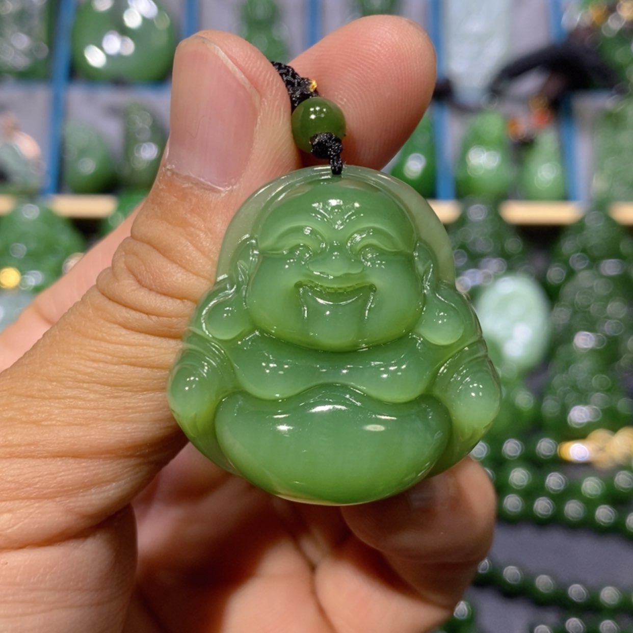 【闪购商品】和田玉吊坠(不含链)未镶嵌粉绿猫眼佛公 35/11.8