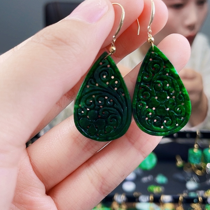 翡翠耳饰18K金镶嵌饰品