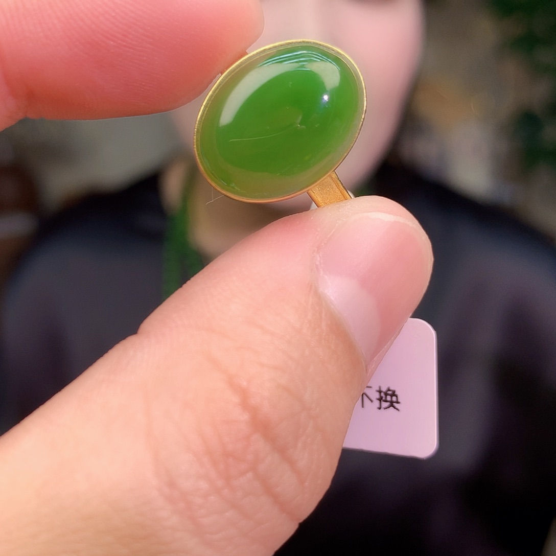 吊坠(不含链)银S925镶嵌和田玉（碧玉）戒指