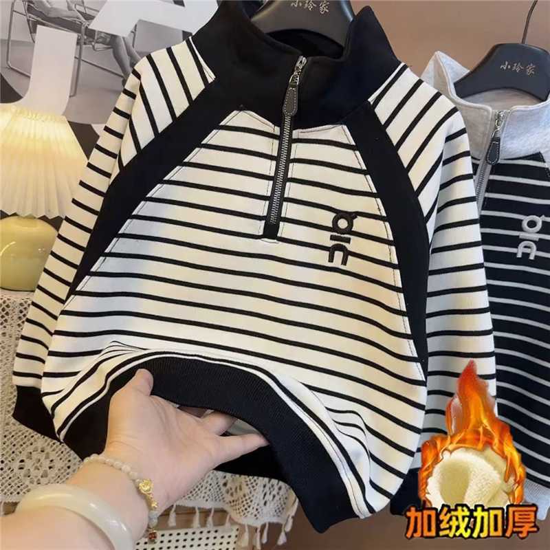 【加绒/不加绒】男童卫衣秋冬款条纹卫衣女童中大童炸街上衣打底衫