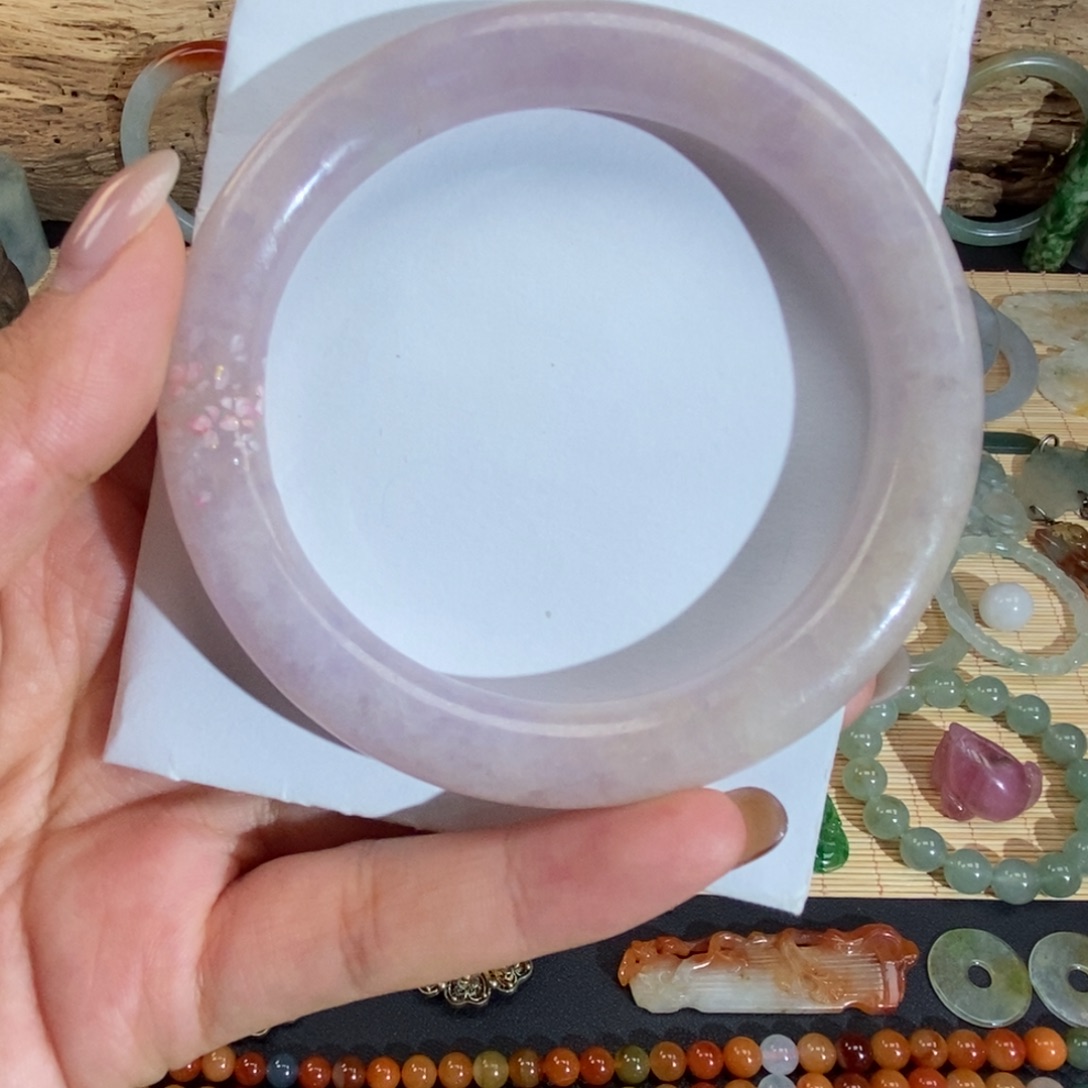 翡翠未镶嵌手镯桃花春紫罗兰老翡翠清