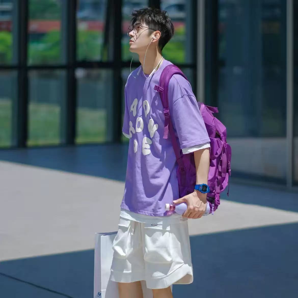 发泡字母印花短袖休闲宽松纯棉百搭t恤男女夏季圆领