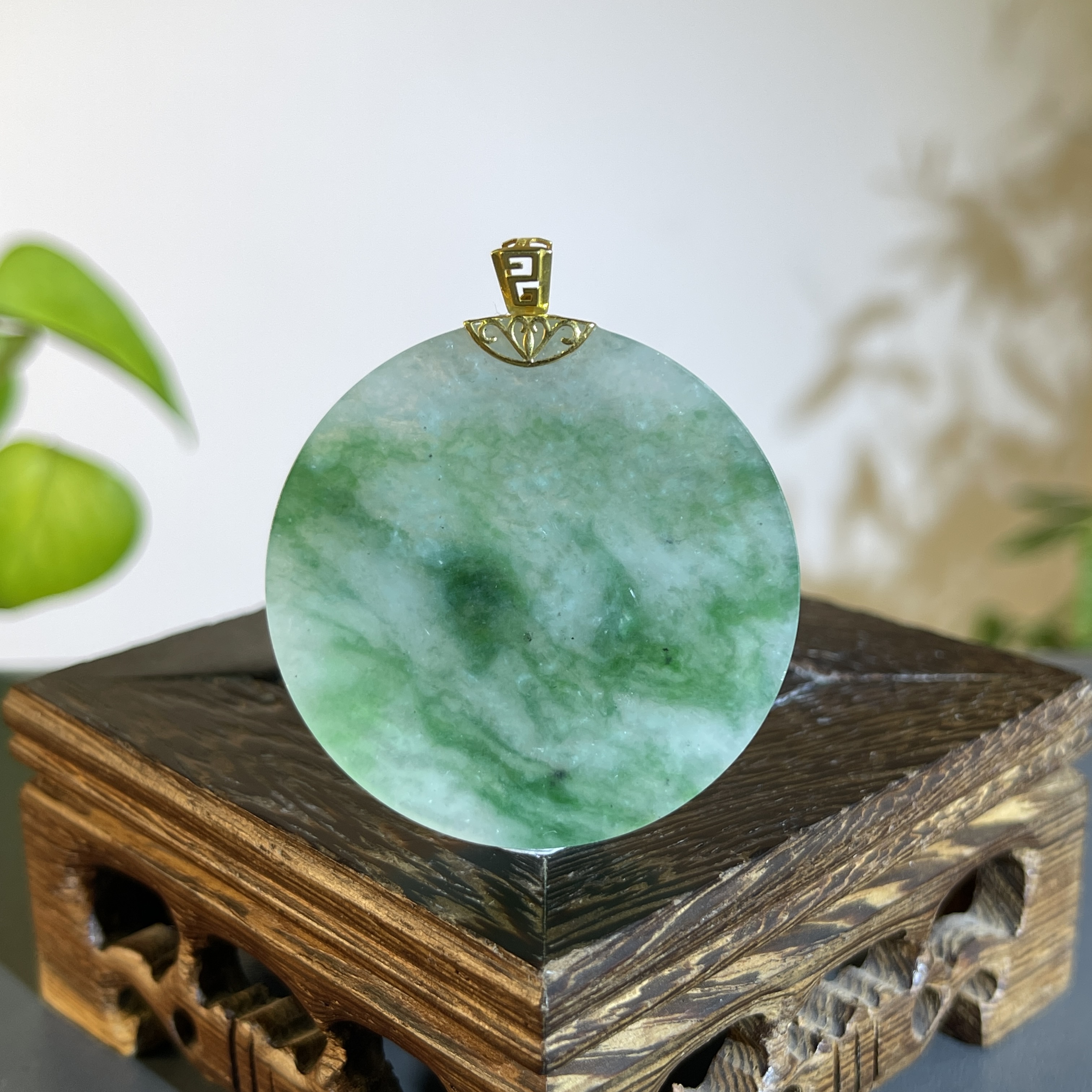 JTW15-111 天然缅甸A货翡翠 18K扣头无事牌