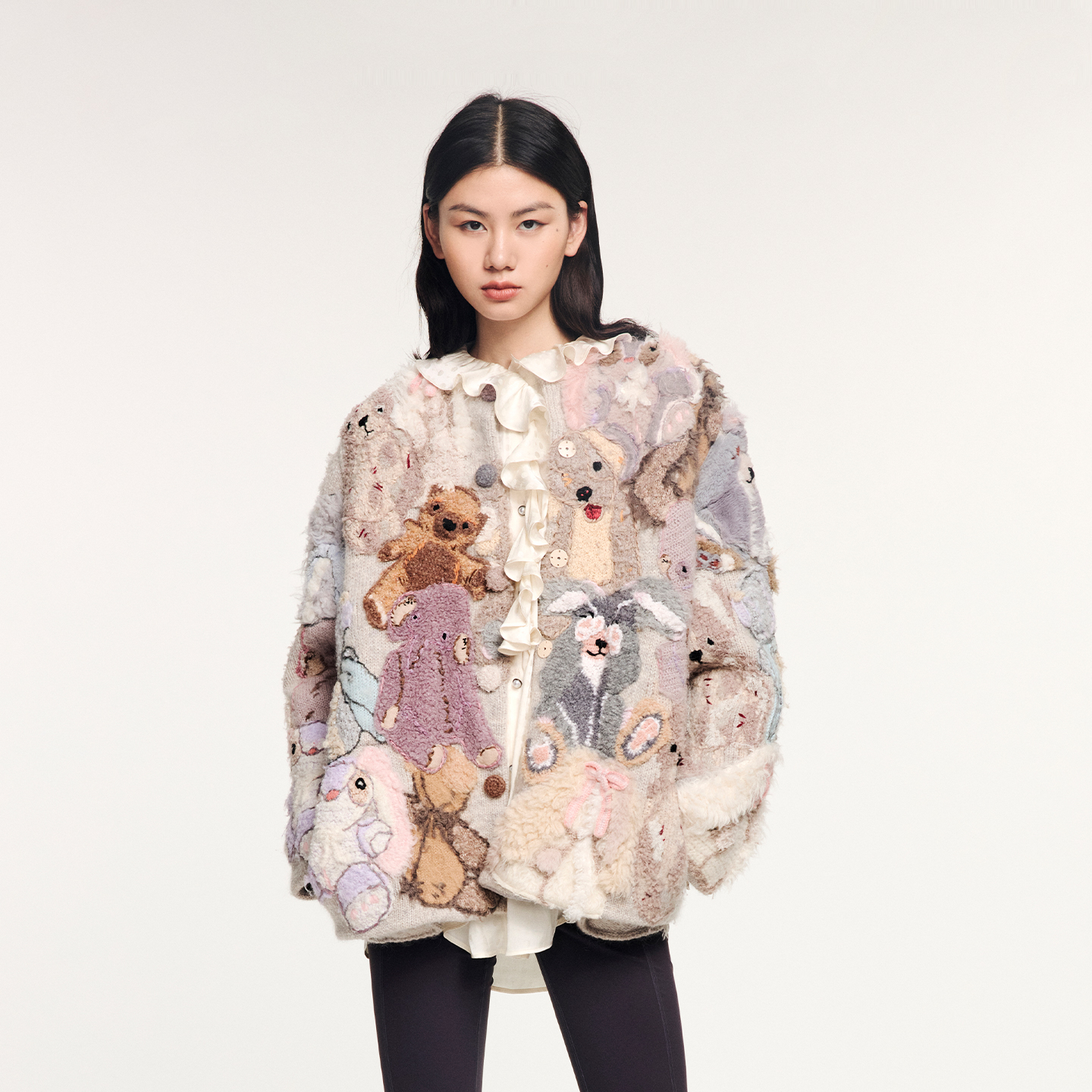 UOOYAA/乌丫2025冬季新款「奇幻精灵」手钩手绣精灵毛开衫 4236