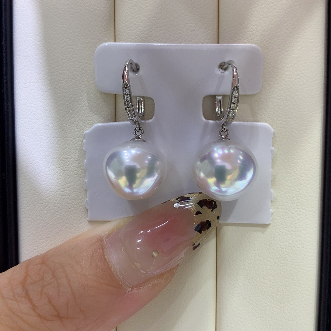 海水珍珠耳饰18K金镶嵌暖***天13mm澳白