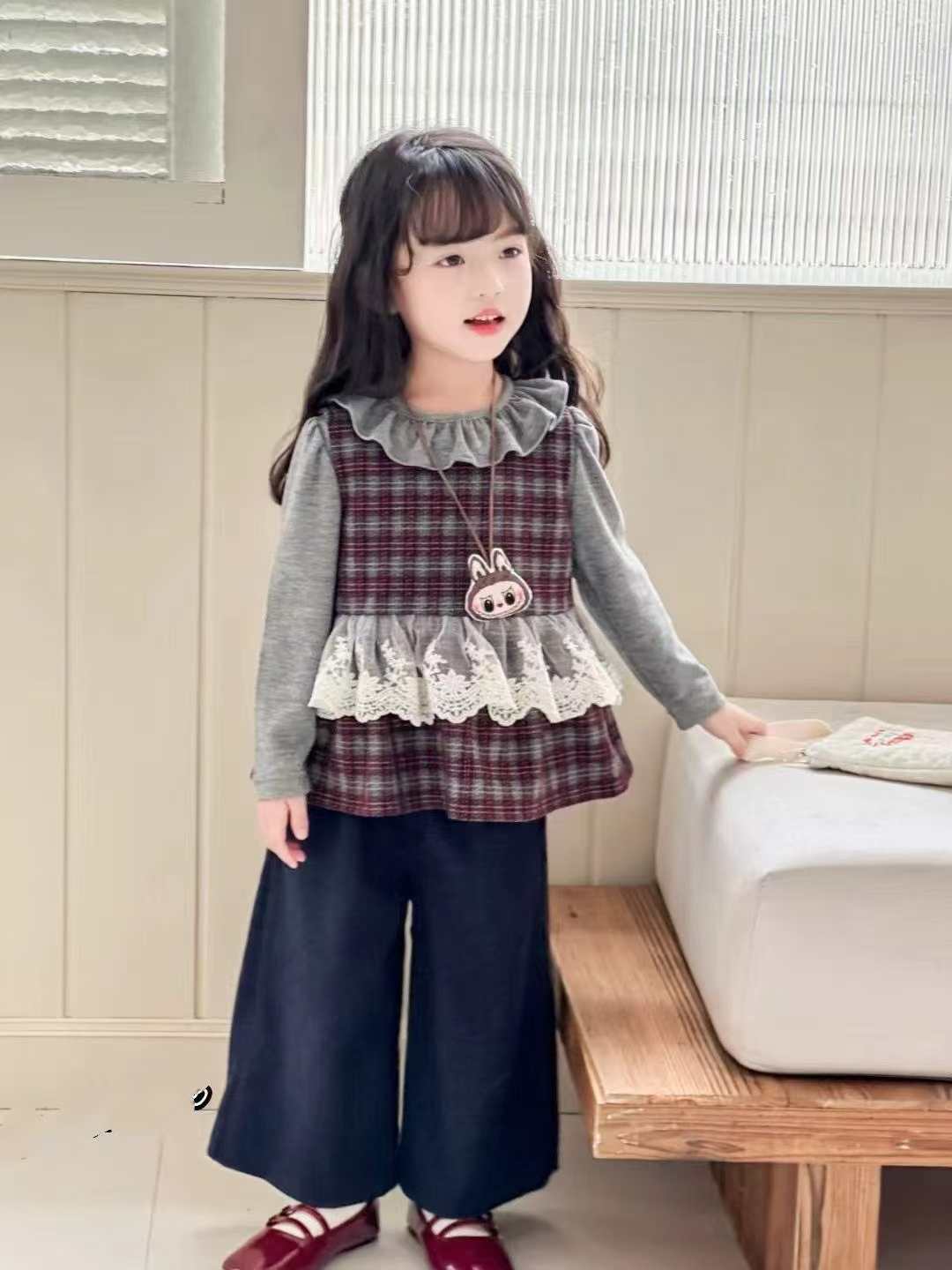 女童套装2025新款洋气儿童格子三件套韩版秋装宝宝ins风韩版洋气