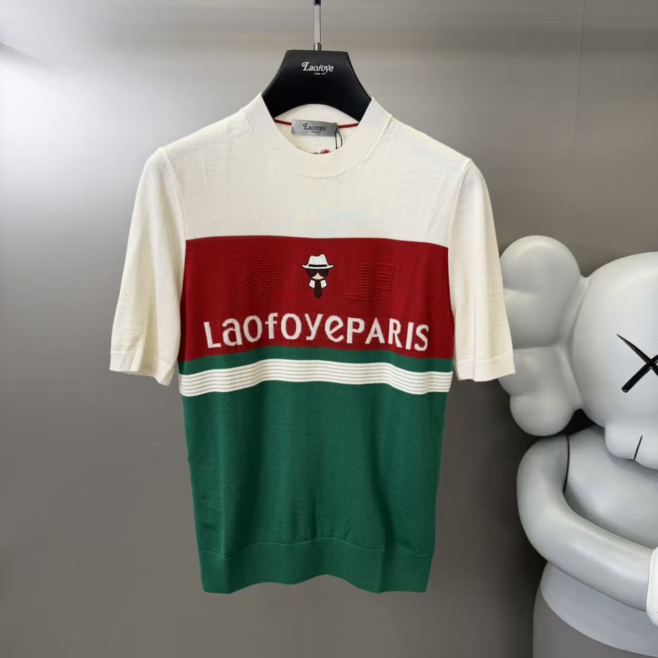 【LaoFoYe】QC高端男士老佛爷品牌潮流拼色短袖毛衫F79923w107