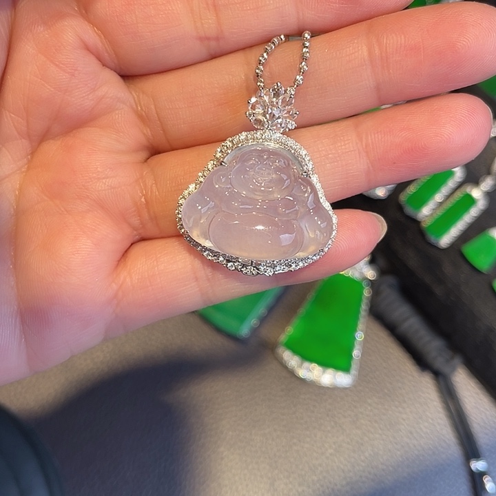 翡翠摆件18K金镶嵌玻璃种不封底佛公