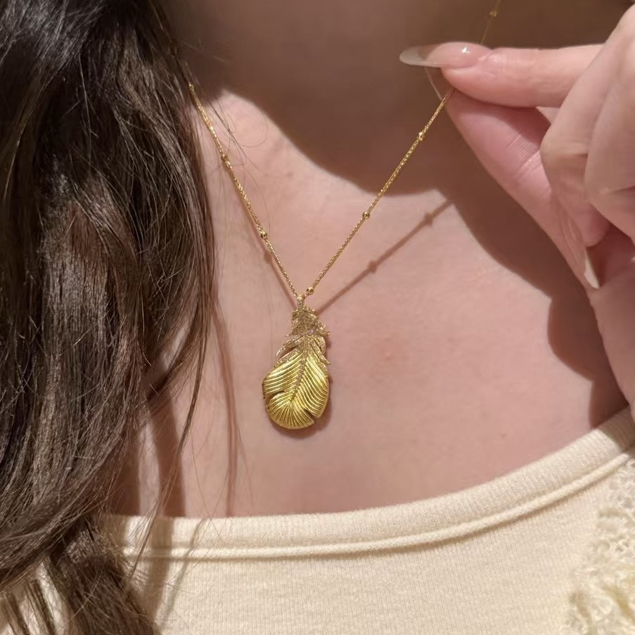 足金999羽毛吊坠5G实心羽毛吊坠