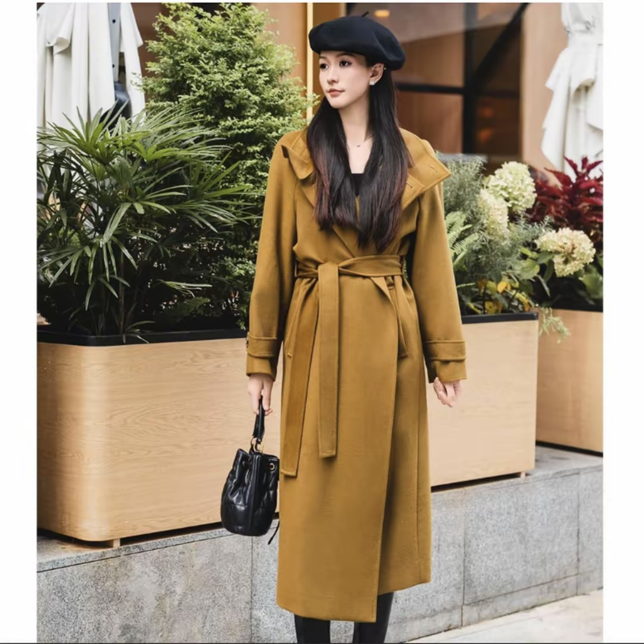 GIRDEAR_哥弟秋冬时尚长款轻奢气质百搭长袖简约毛呢大衣女140050