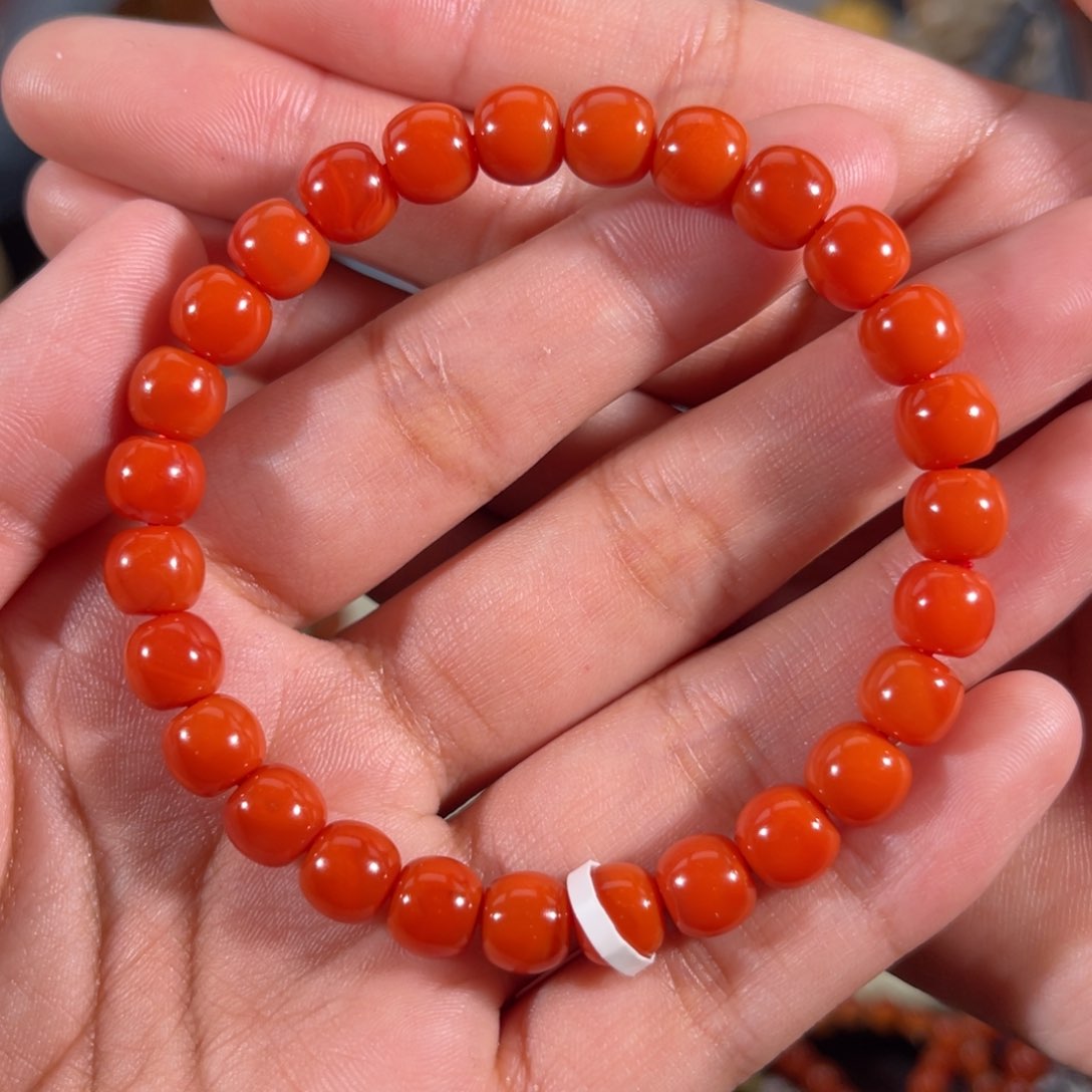 南红玛瑙滴水洞老形手串7.5左右未镶嵌慕**谦