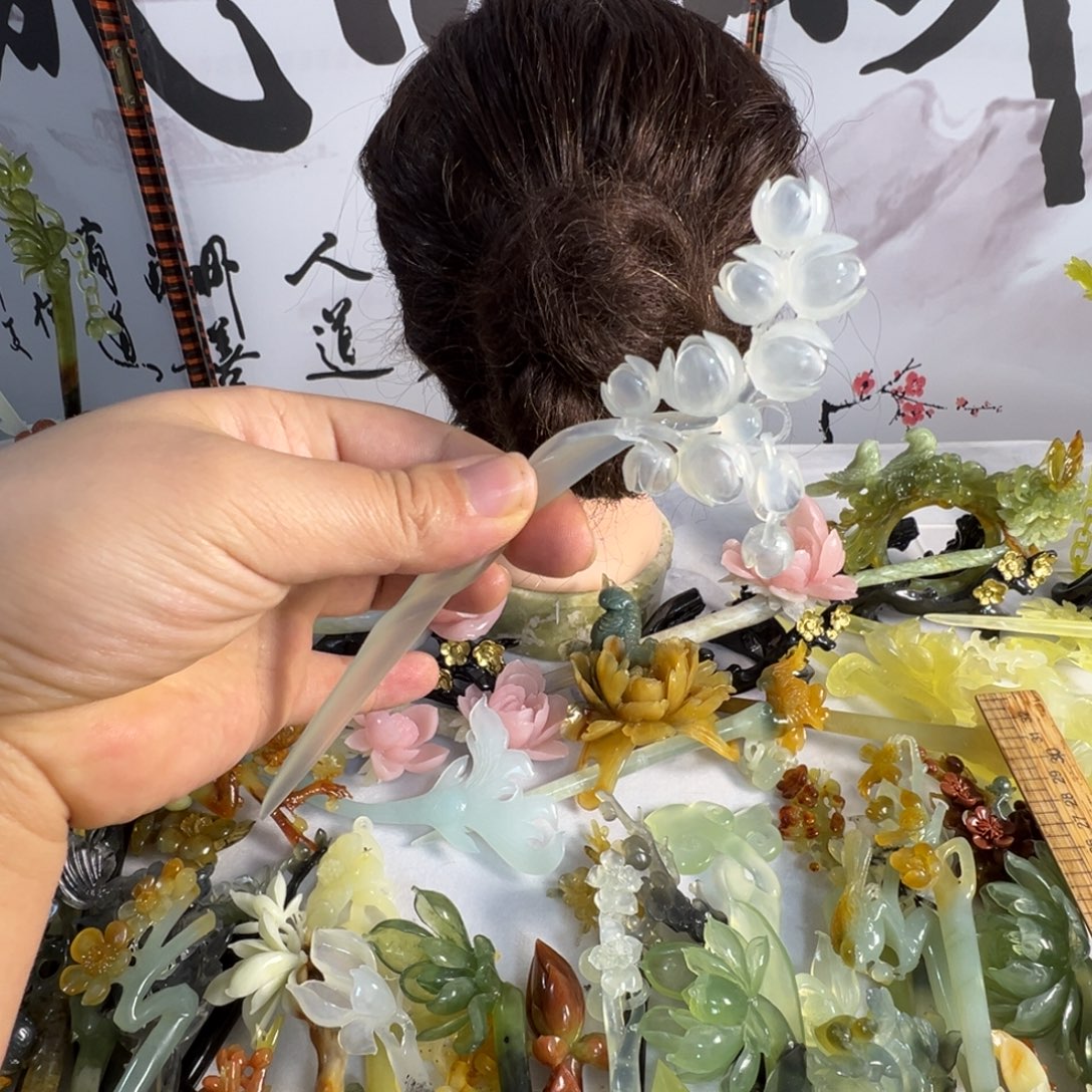 定制蛇纹石玉毛货发饰