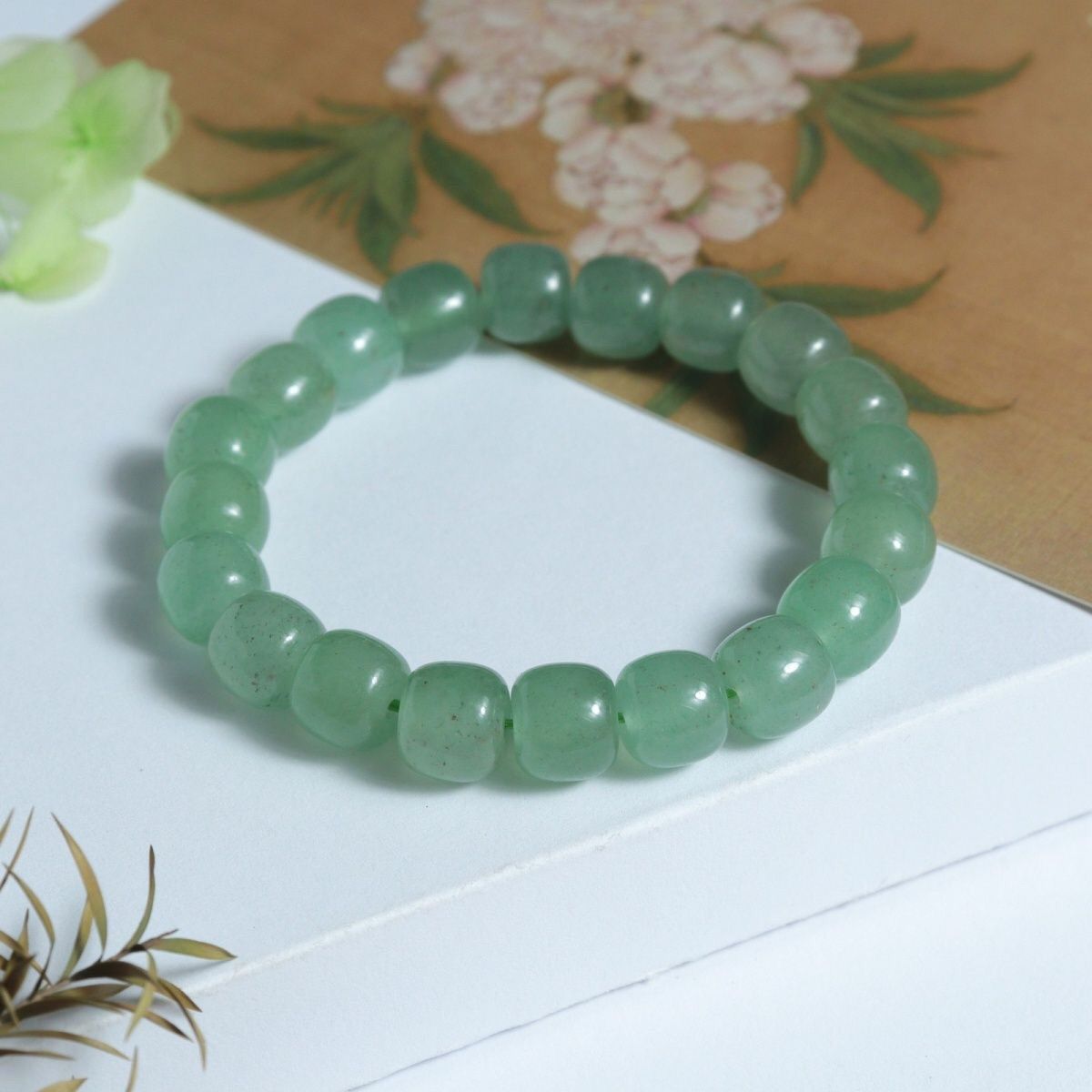 天然新疆绿东陵玉老型珠直切手串9✖️10算盘珠手链