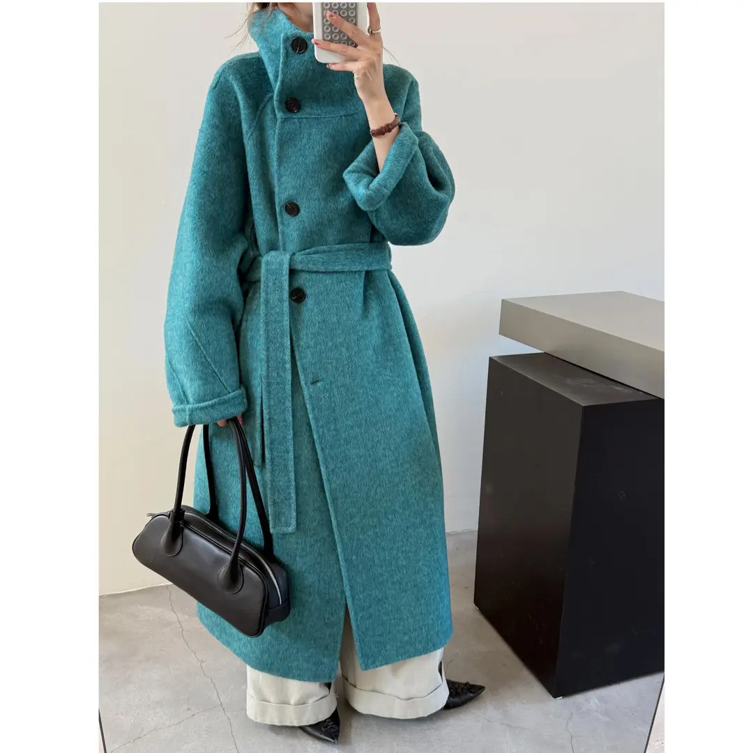 【忍冬之序】长款韩版过膝气质显瘦休闲双面羊毛大衣外套527