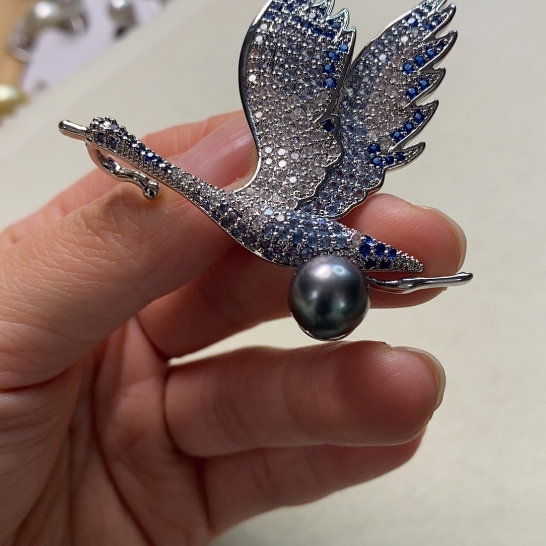 海水珍珠胸针合金