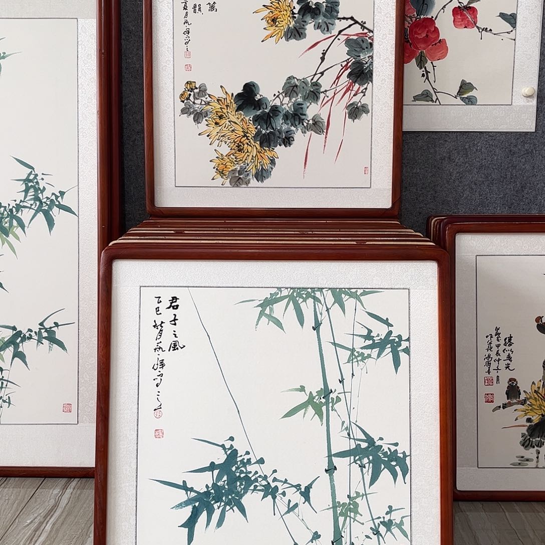 国画书画作品带框63×63