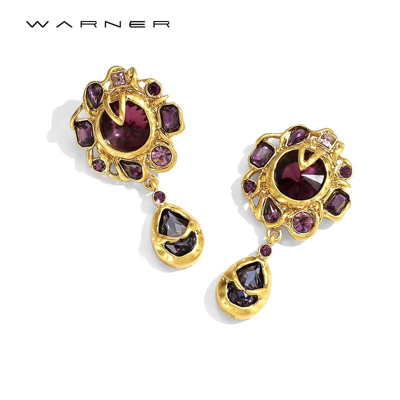 黄铜合成锆石耳饰 Warner中古耳环复古高级感镶钻耳钉轻奢宫廷风