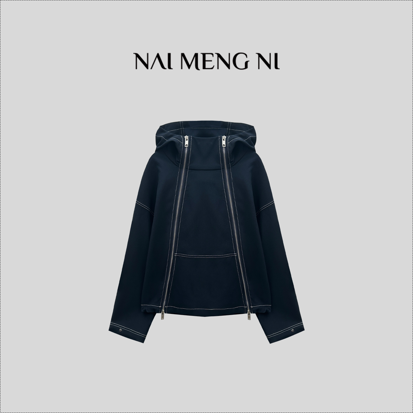 【齐齐定制】【返潮复古】时尚连帽防风拉链拼接百搭风衣外套 26N5433
