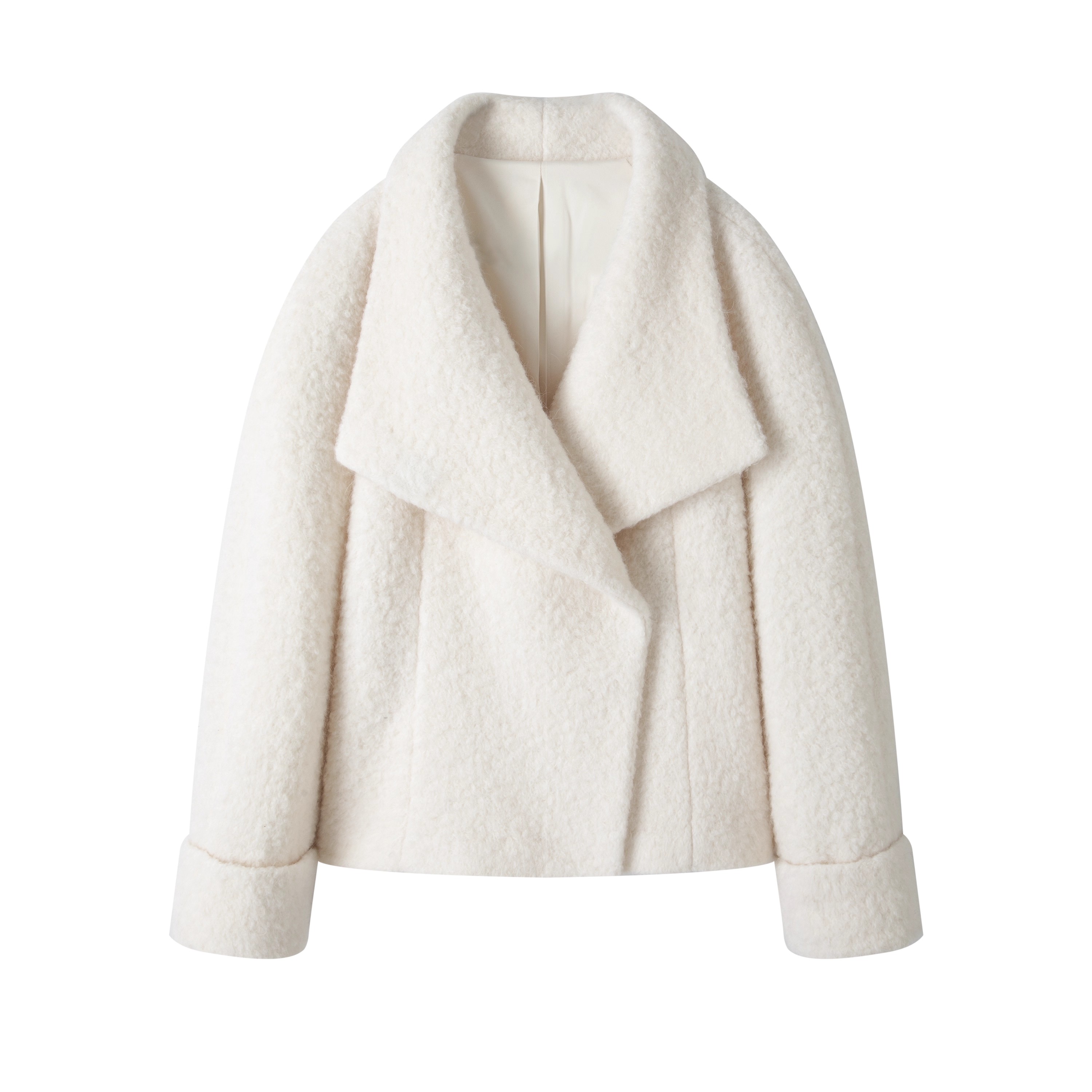 杰瑞【冬日波尔多】毛呢外套女2025年冬季新款绵羊毛短款白色大衣