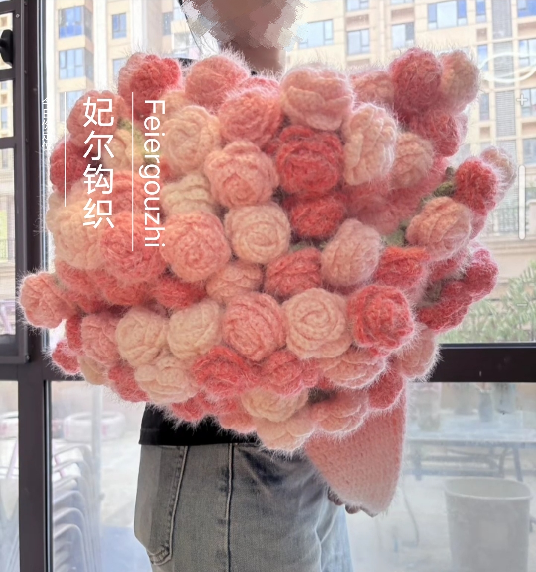 桃桃霉霉轻纱毛毛线玫瑰花材料包百搭时尚DIY编织七夕情人节礼物