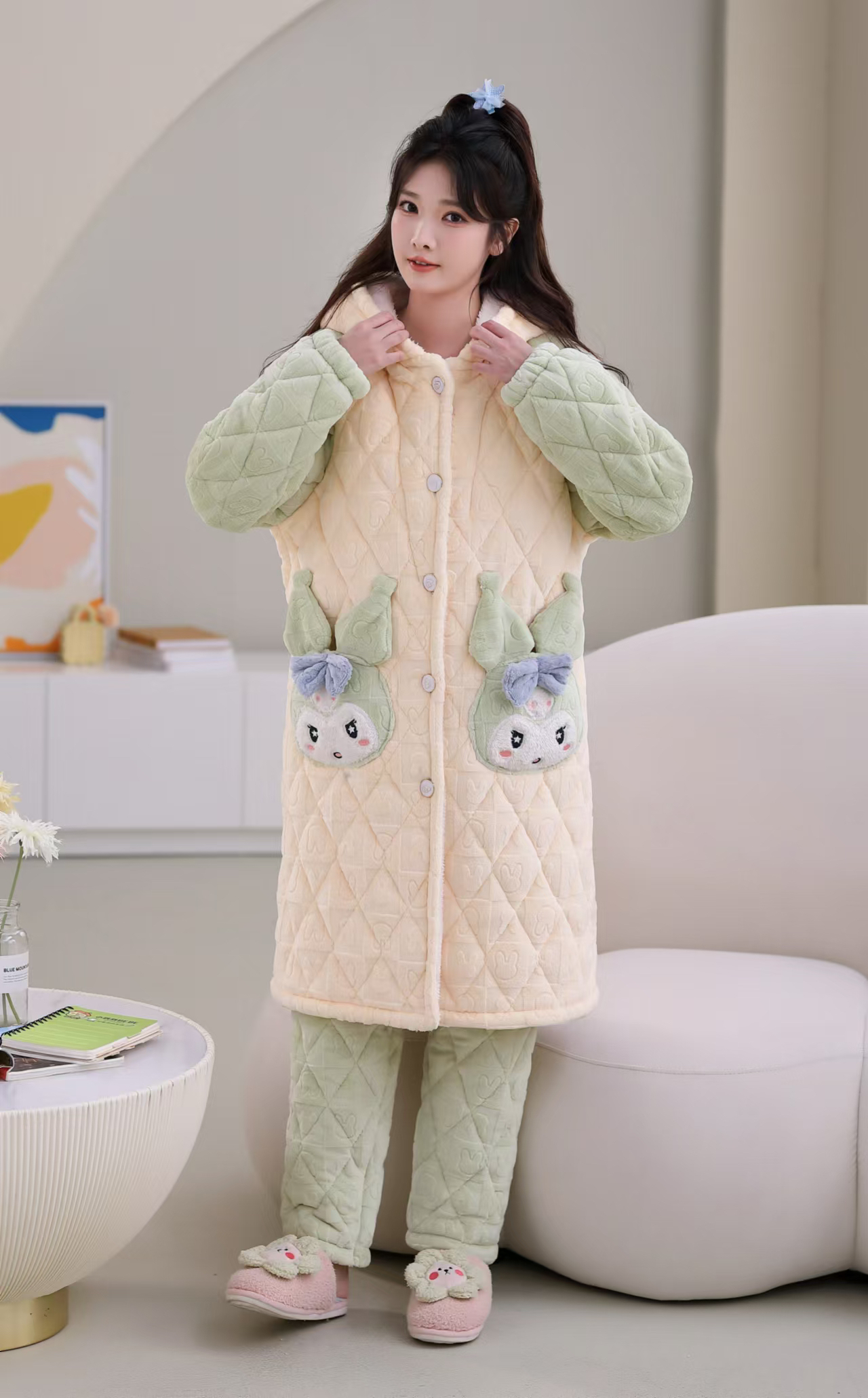 2024新款黄拼绿库洛米大猫咪长款家居